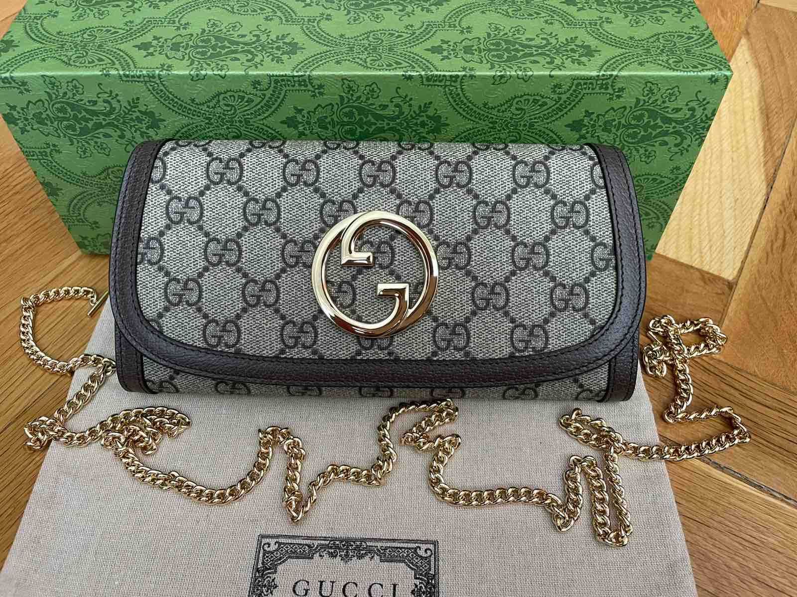 Дамска Мини чанта Gucci Blondie Гучи GG Бежов Canvas Златно Gold лого