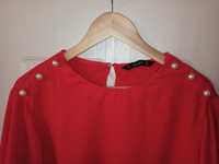 Червена риза Zara Basic с перлени копчета