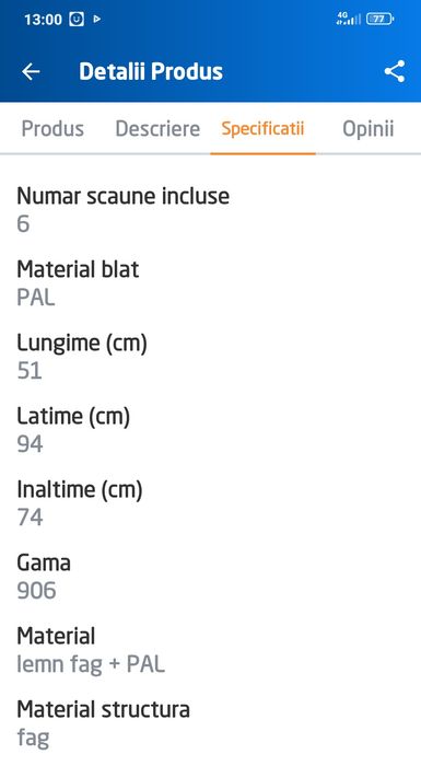 Vând masă cu 6 scaune .