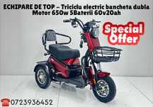 -23%REDUS! Triciclu electric 2 locuri full options 650w/ livrare acasa