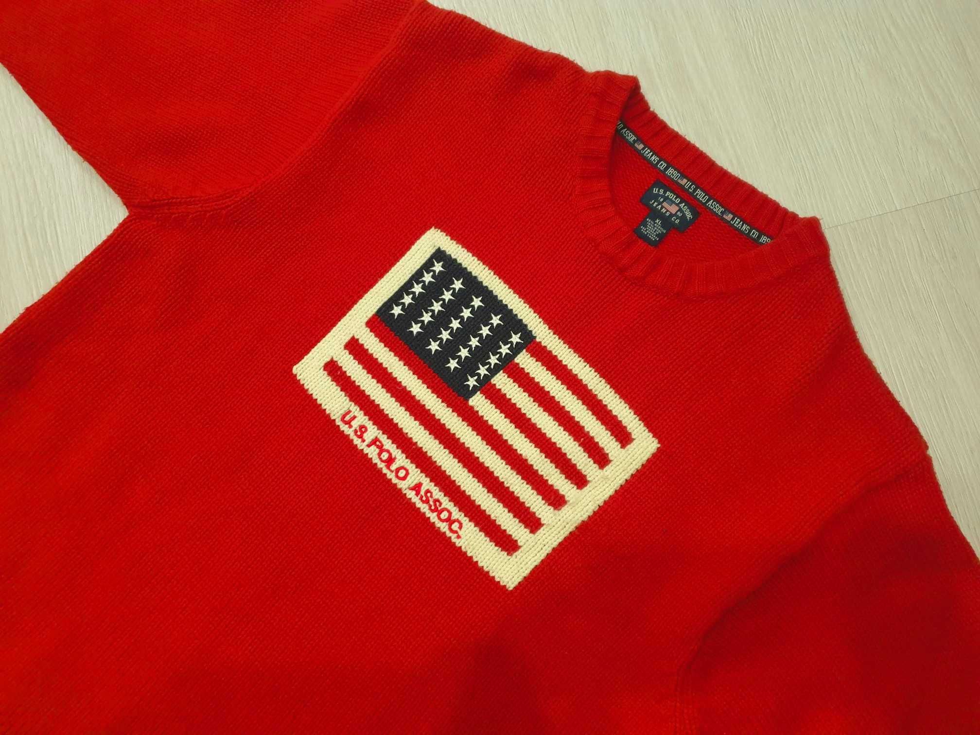 Pulover rosu U.S. Polo Assn. Red American Flag Sweater  XL usa