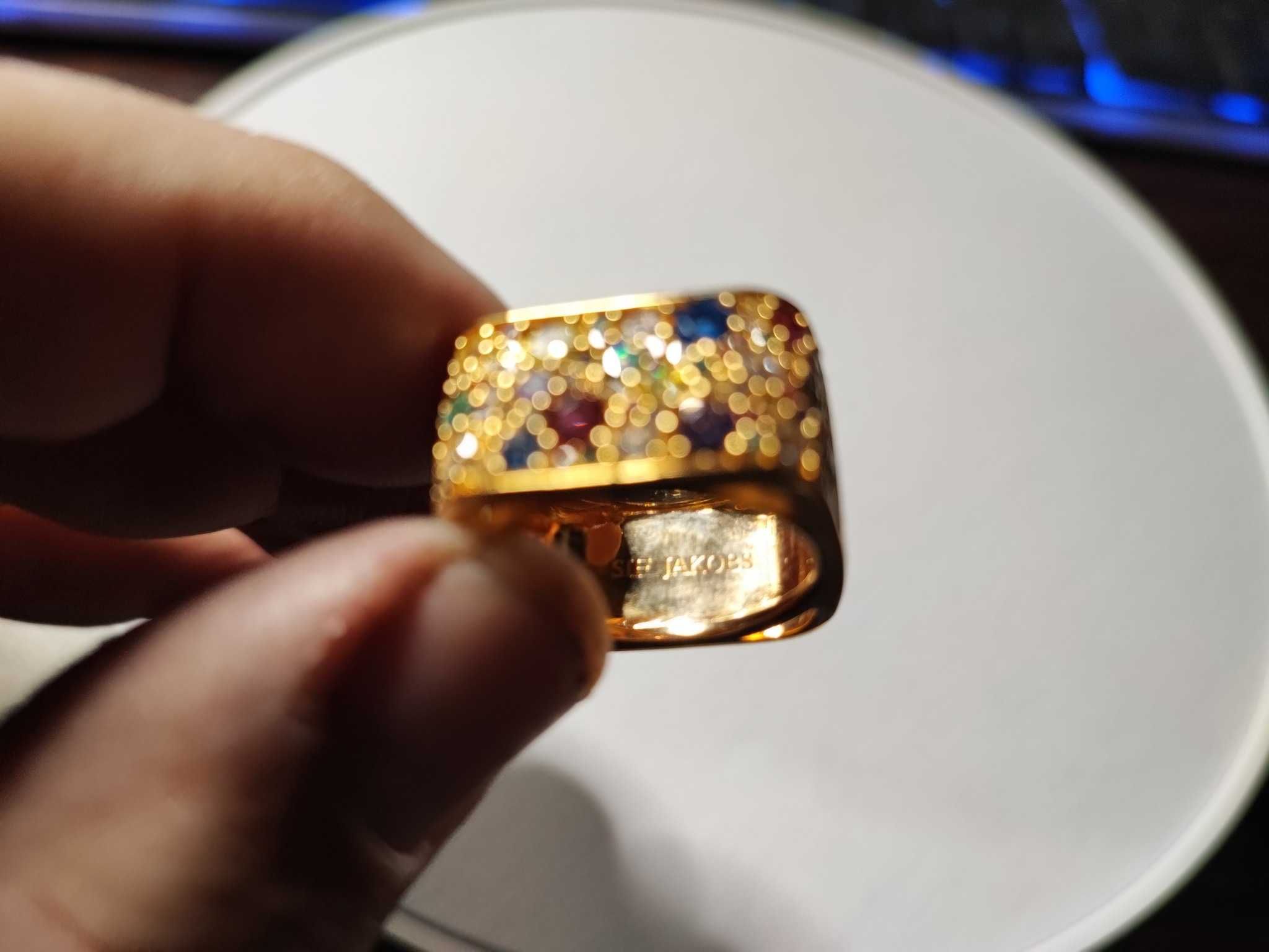 Inel vintage argint danez cu aur de 18 kt si cu zirconii colorate