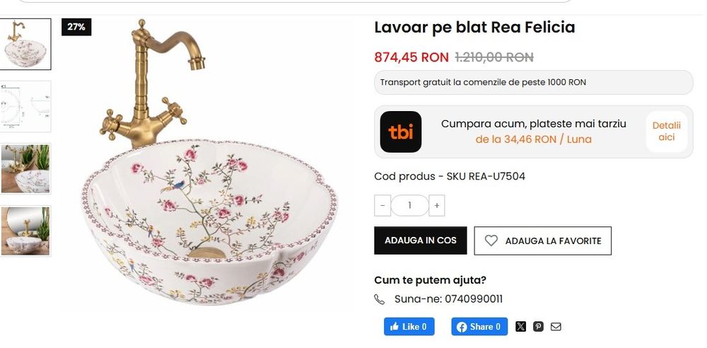 Lavoar baie pe blat, nou