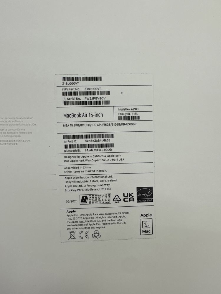 MacBook Air 15.3 M2 16/512 new
