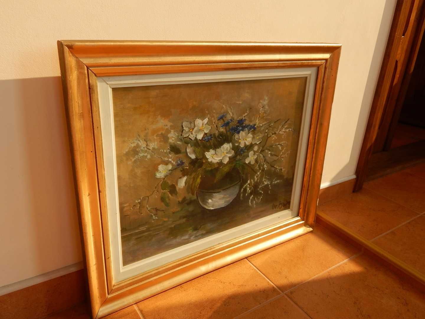Tablou pictura vaza cu flori natura statica cu geam protectie 69x56 cm