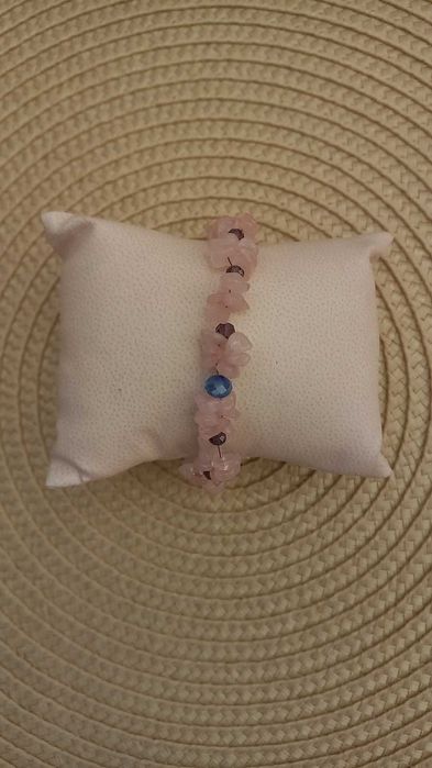 Bratara din Cristale semipretioase de Cuart roz, lucrata manual