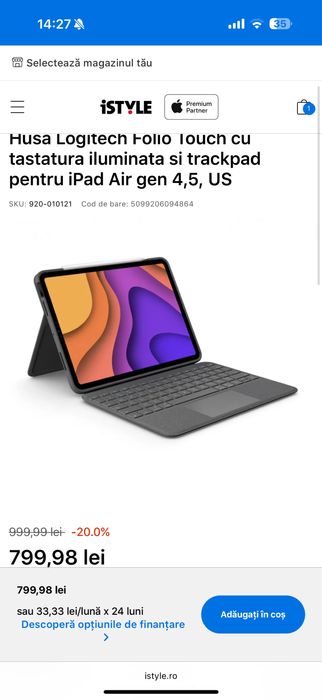 Husa Logitech Folio Touch trackpad pentru iPad Air gen 4,5 NOU