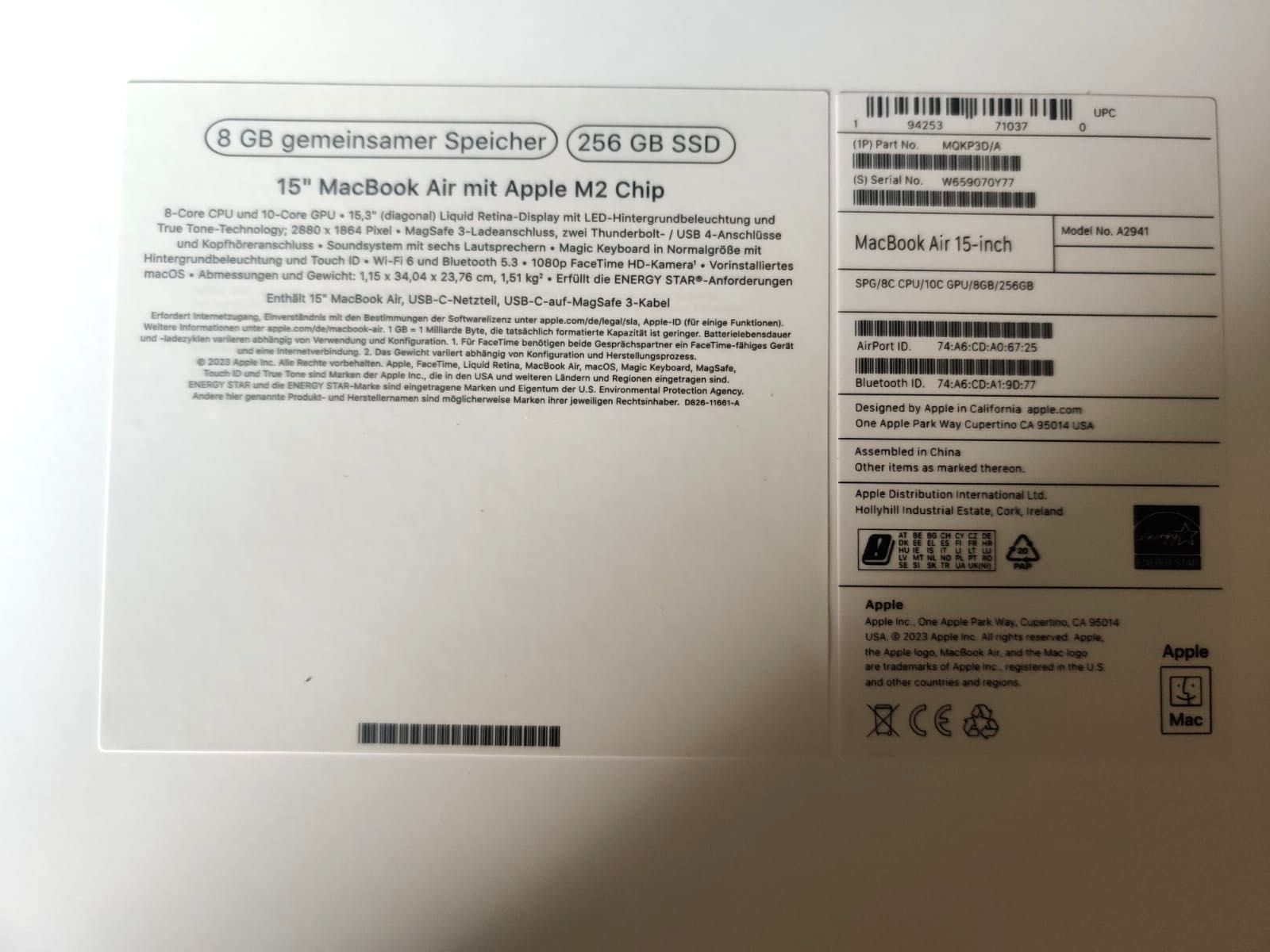 Apple MacBook Air 15  I  Procesor M2  I  256GB SSD / 8GB RAM