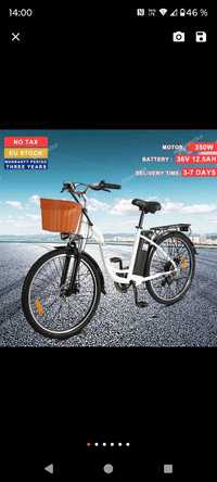 Bicicleta electrica dama unisex motor 350 w baterie 12.5 ah roti 26