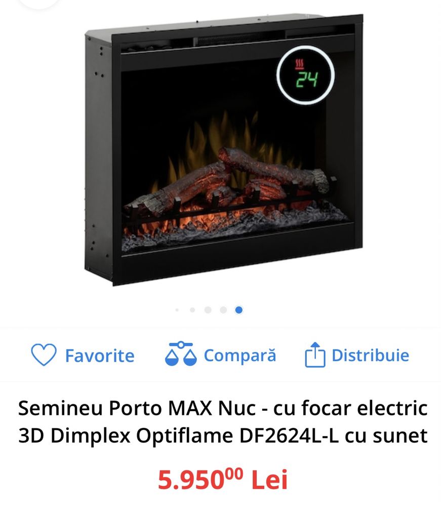 Semineu Dimplex electric 3D Dimplex Optiflame DF2624L-L cu sunet