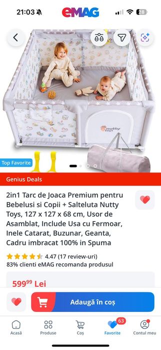 2 in 1 Tarc de joaca pentru bebelusi și copii + salteluta