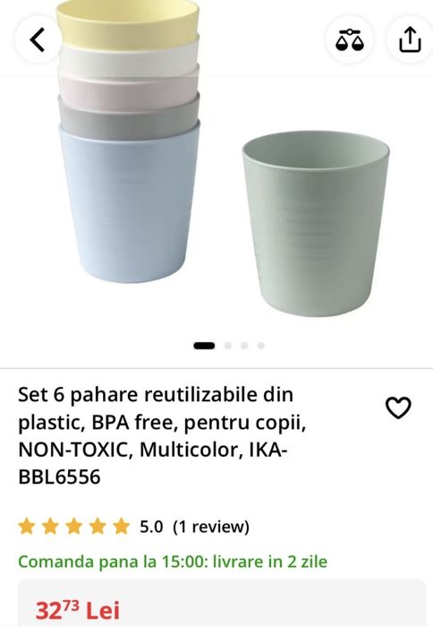 Set 6 pahare Ikea plastic rezistenta fara BPA
25 lei