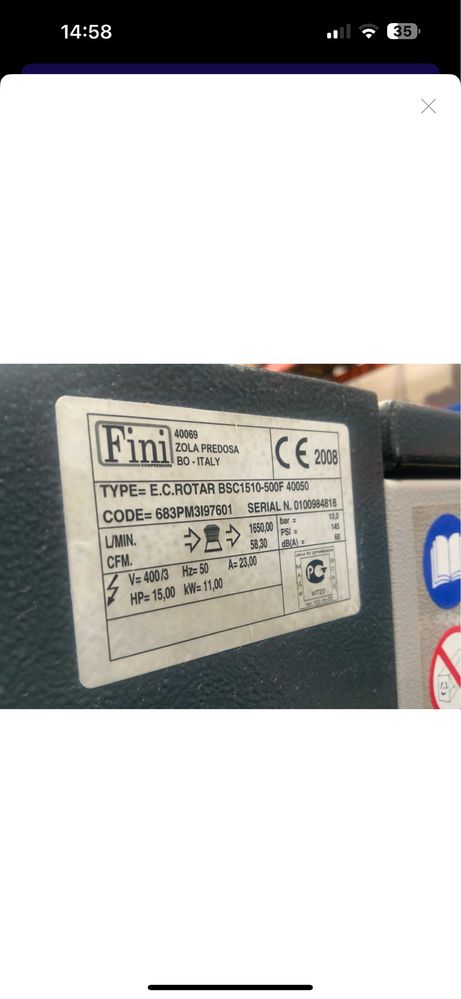 Compresor aer FINI PE SURUB 11 kw