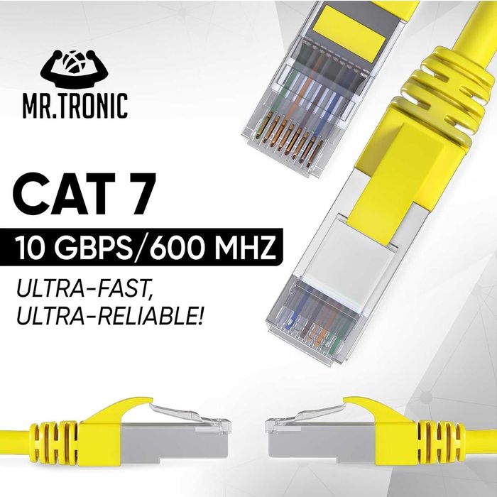Mr. Tronic 50 м Cat7 мрежов кабел SFTP с RJ45 конектори жълт