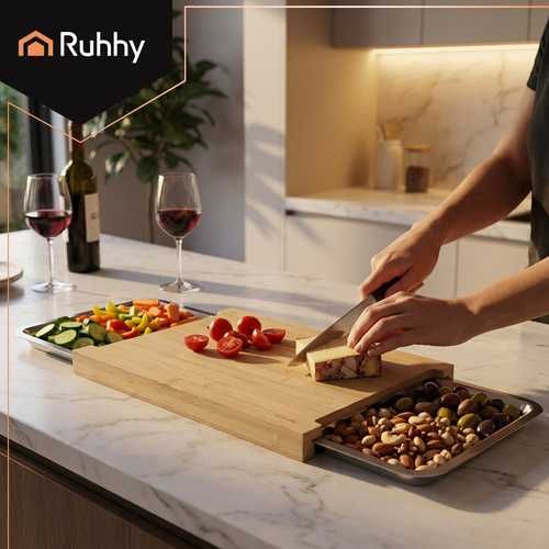 Бамбукова дъска за рязане с контейнери / Дъска за рязане с чекмеджета