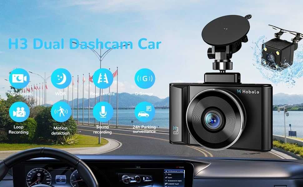 Hobele Dashcam отпред и отзад, двоен рекордер за кола с 32G SD, 1080P