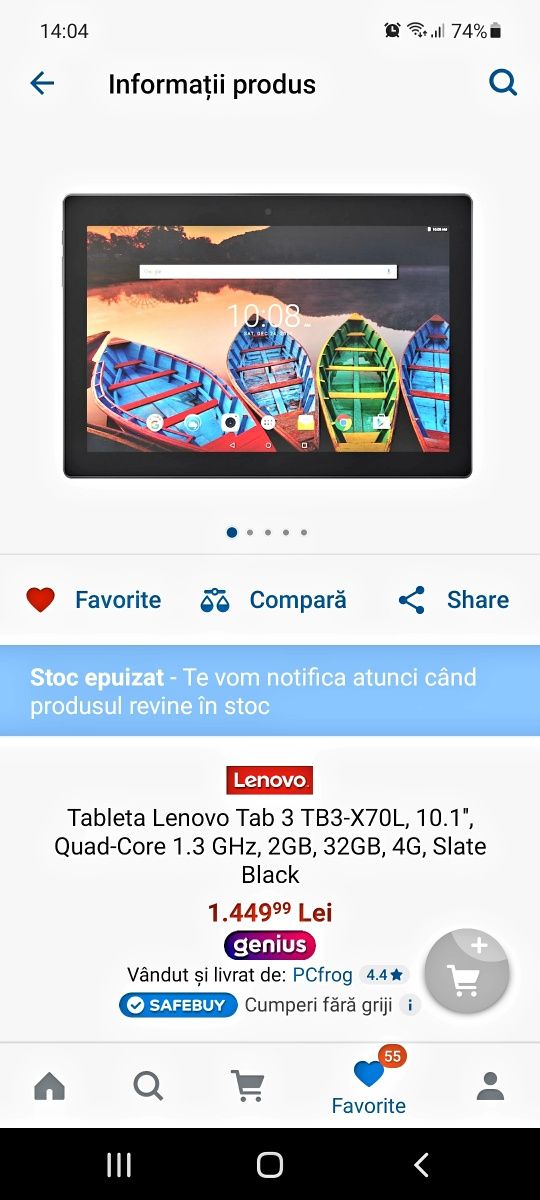 Tableta Lenovo Tab3 10 Plus TB3-X70L, Quad-Core 1.3 GHz, 2GB RAM, 16GB