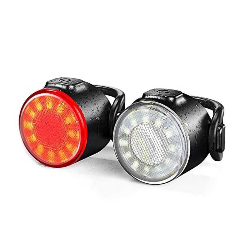 Комплект LED светлини за велосипед, Водоустойчиви, Кръгли, USB, ZH-068