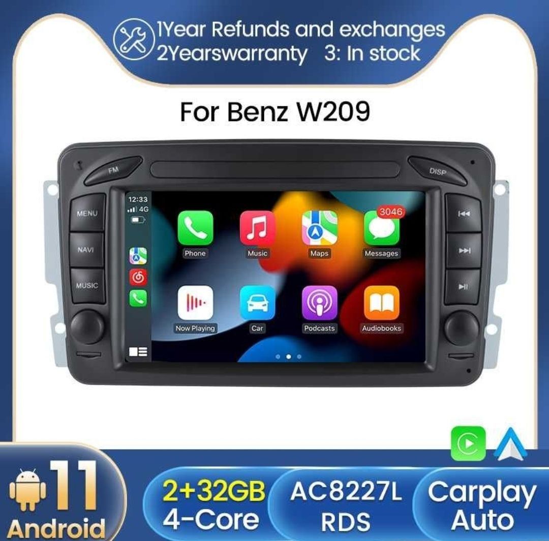 Navigator GPS Mercedes W209 Android 11 CarPlay Youtube 2/4Gb