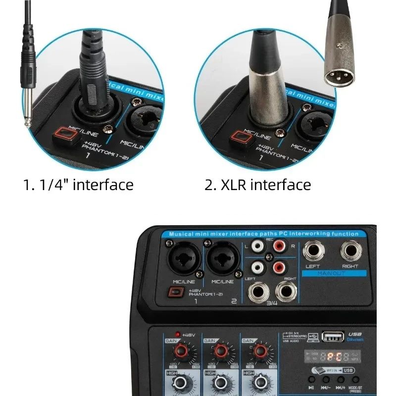 Смесителен пулт, 4 канален DJ Mixer с USB Player и Bluetooth,