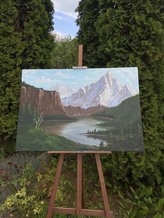 Pictura peisaj montan acrilic pe pânza 100x70 cm