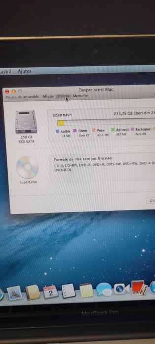 Laptop MacBook pro i7 ssd 250