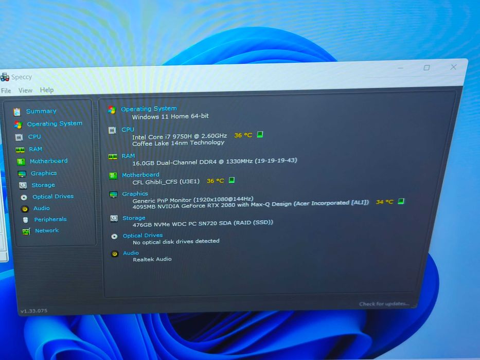 Laptop gaming Acer triton 500 i7 9750H RTX 2080 16gb ram ssd 512gb