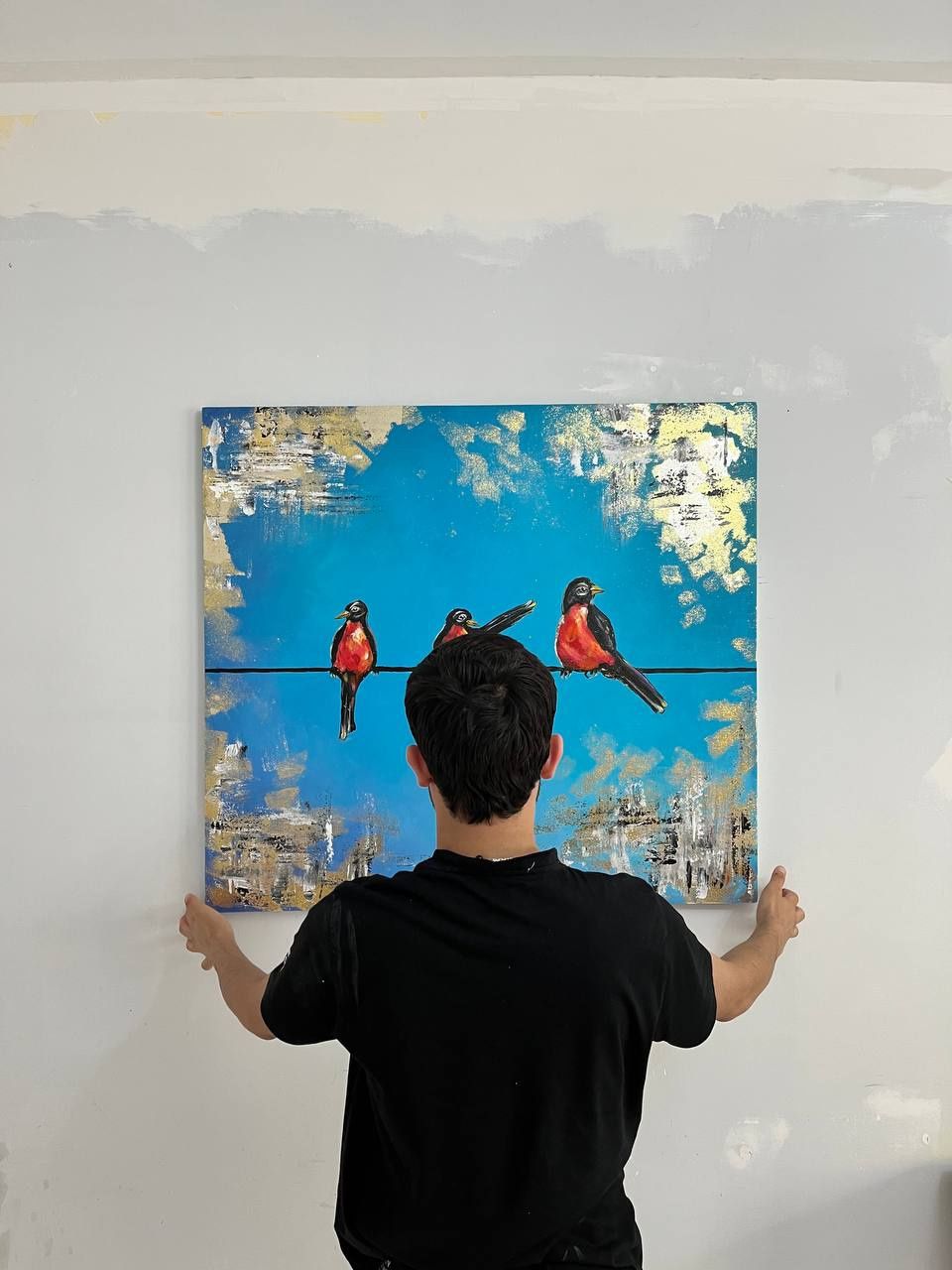 Картина 100х90 " птицы " акрил, поталь