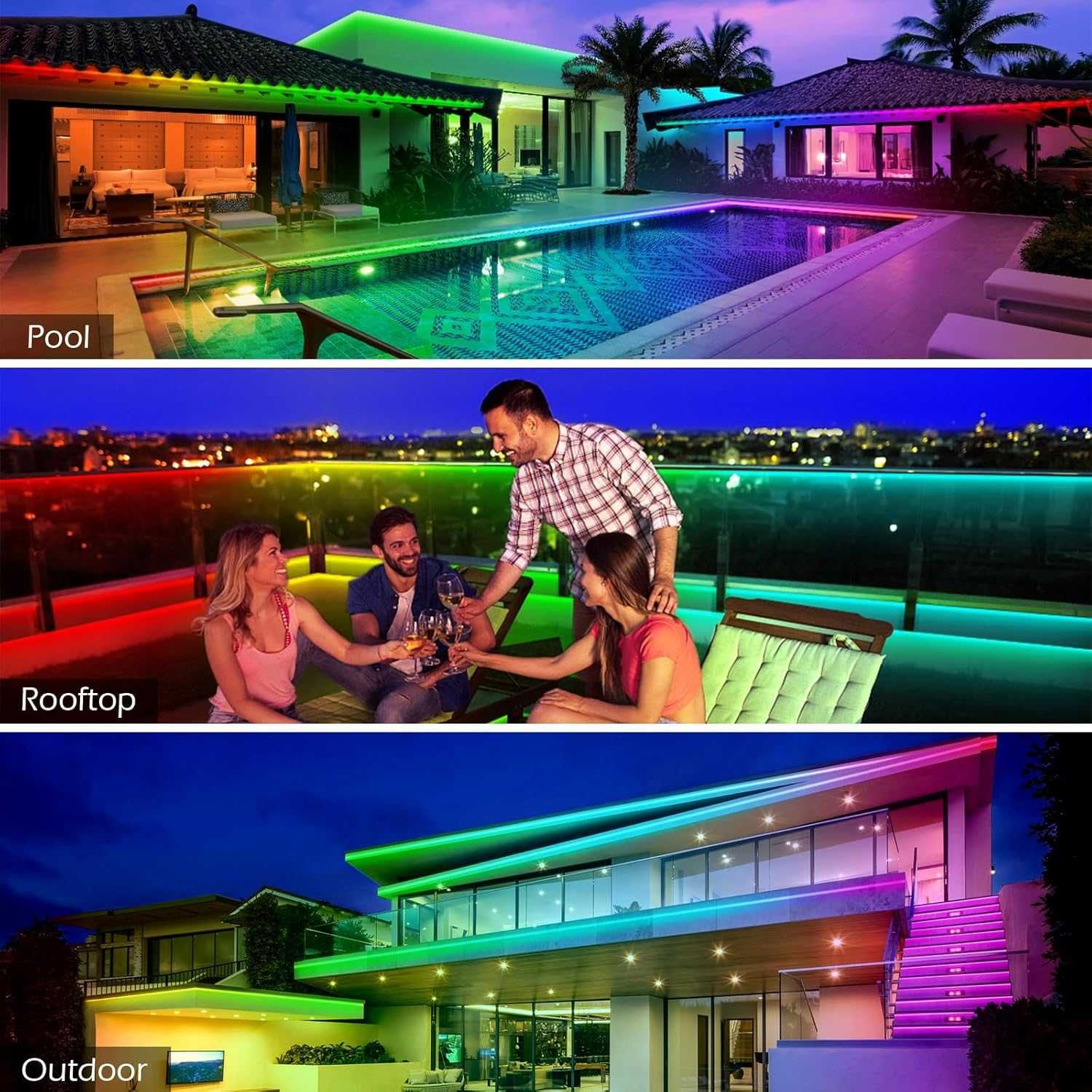 AILBTON 200 фута външни LED ленти, IP68 външни LED ленти с Bluetooth