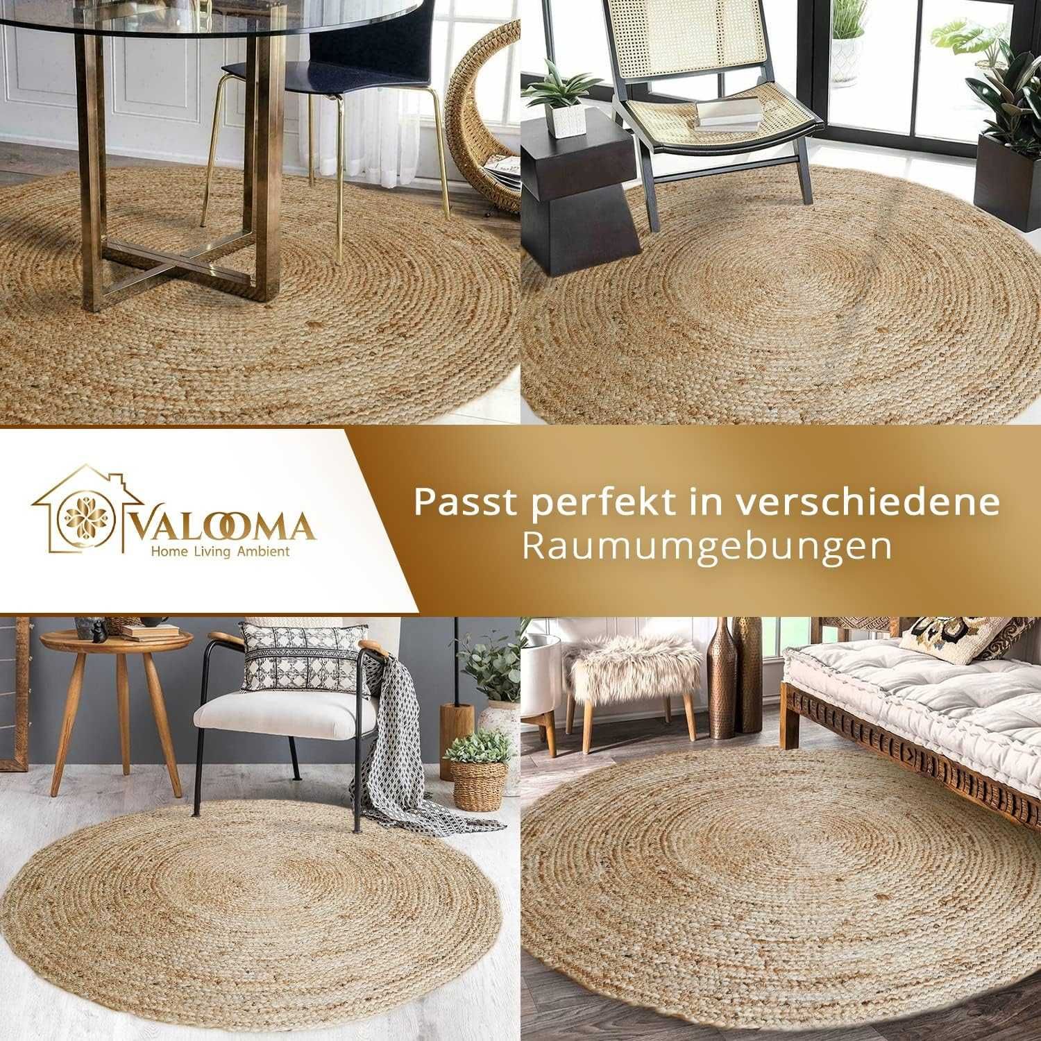 Кръгъл килим от юта 150см Бохо стил Естествени растителни влакна