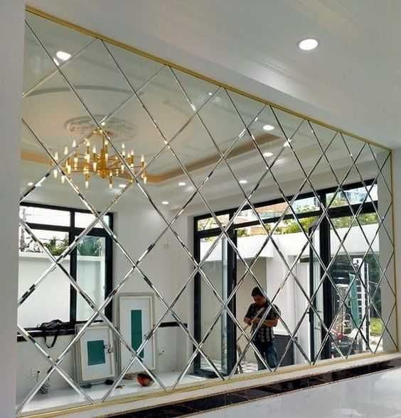 Зеркальное панно из зеркальной плитки ромб +Дизайн интерьера