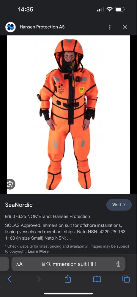 Неопренов Survival Suit HH/Immersion Suit