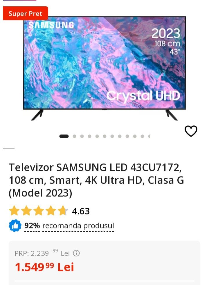 Tv. Smart 4K UHD  SAMSUNG Functional dar cu display  spart