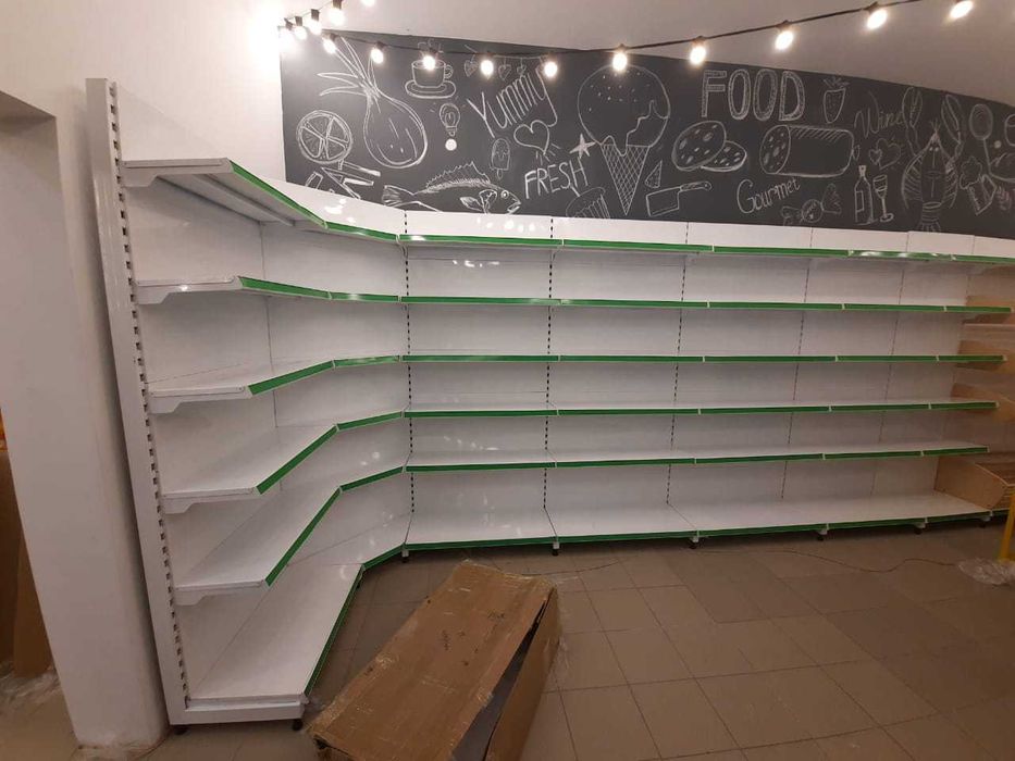 Торговое оборудование полки стеллажи, островок ветрина стелажи корзины
