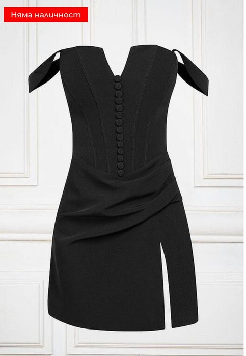 Cliche къса официална черна рокля с корсет и копчета