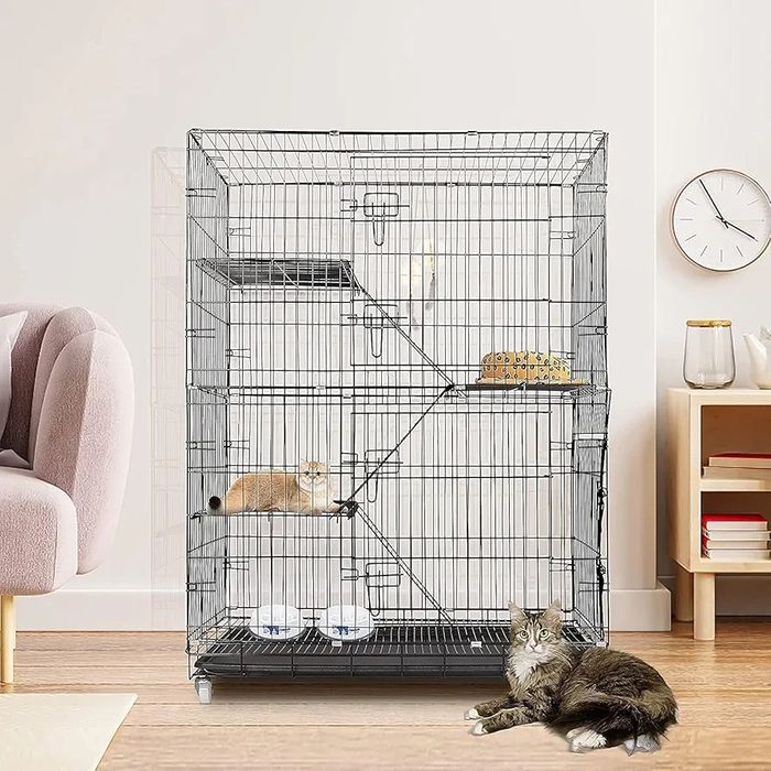 90х55х125см Голяма котешка клетка/ къща с 4 нива, стълбички и колела