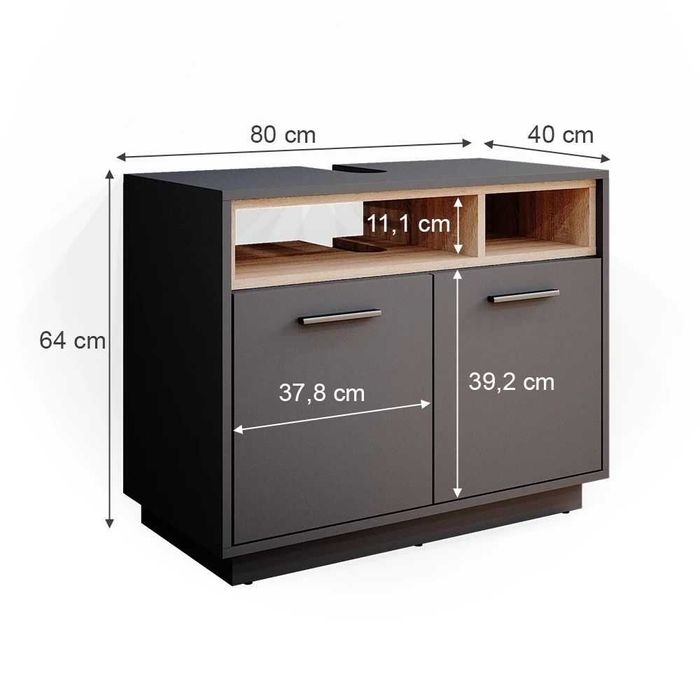 Долен шкаф за мивка Vicco антрацит 80 x 64 см, Beatrice