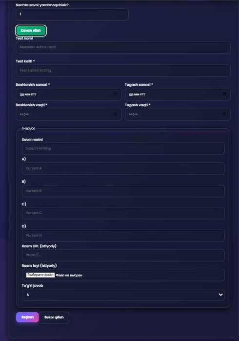 Maktablar uchun Web-sayt ichida testlar,admin panel hammasi ichida bor