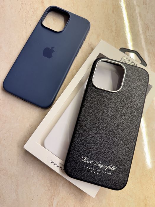 Husa iphone 15 pro max piele karl lagerfeld + husa apple originala sil