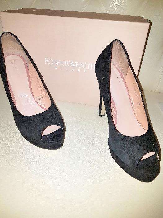 Vand pantofi Roberto Venuti, piele intoarsa, negri, toc 12 cm.