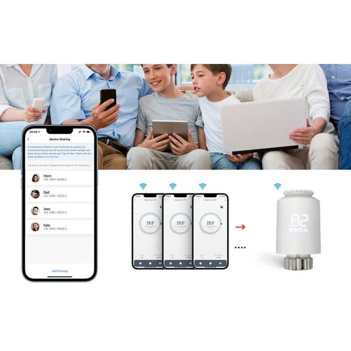 Cap Termostat Smart pentru calorifer Ketotek Zigbee 3.0 TUYA, Alb