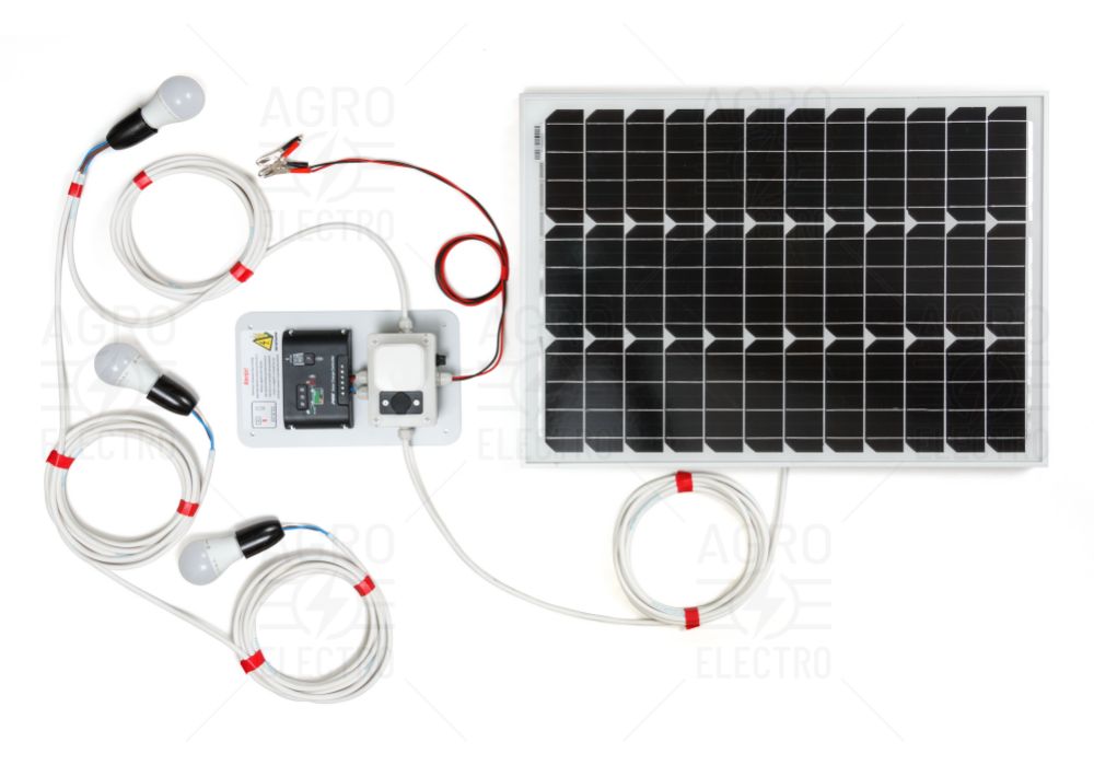 Sistem de iluminat solar 50 W cu 2, 3 sau 4 becuri