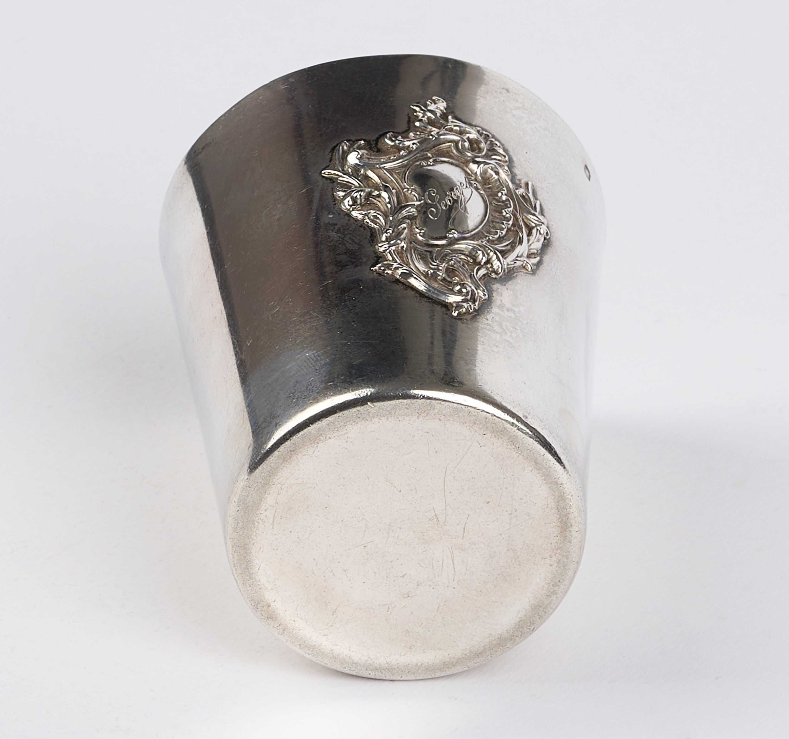 Pahar mare de argint 950,ranta,emblema nobiliara,210 ml purificare apa