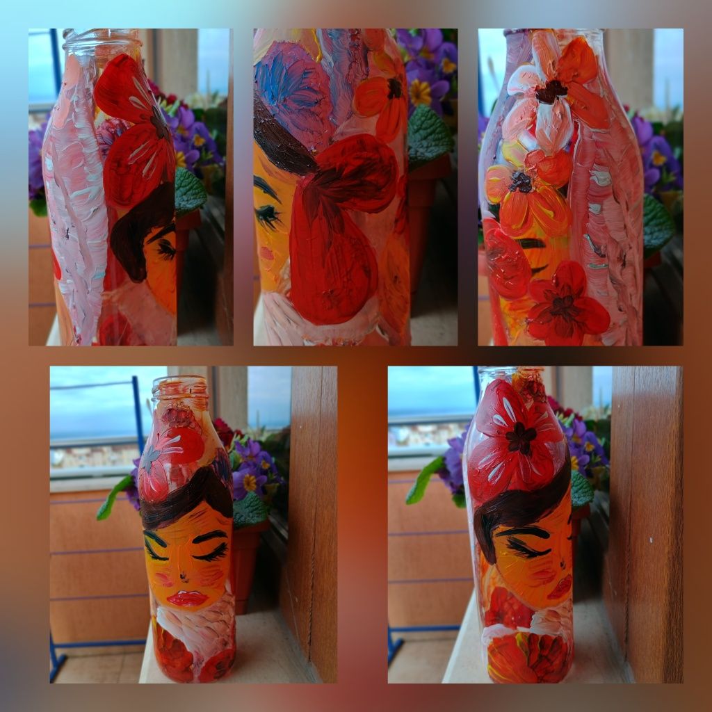 Ръчно рисувана бутилка/ ваза