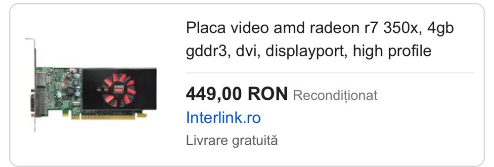 Placa video AMD Radeon R7 350x, 4GB GDDR3, DVI, DisplayPort