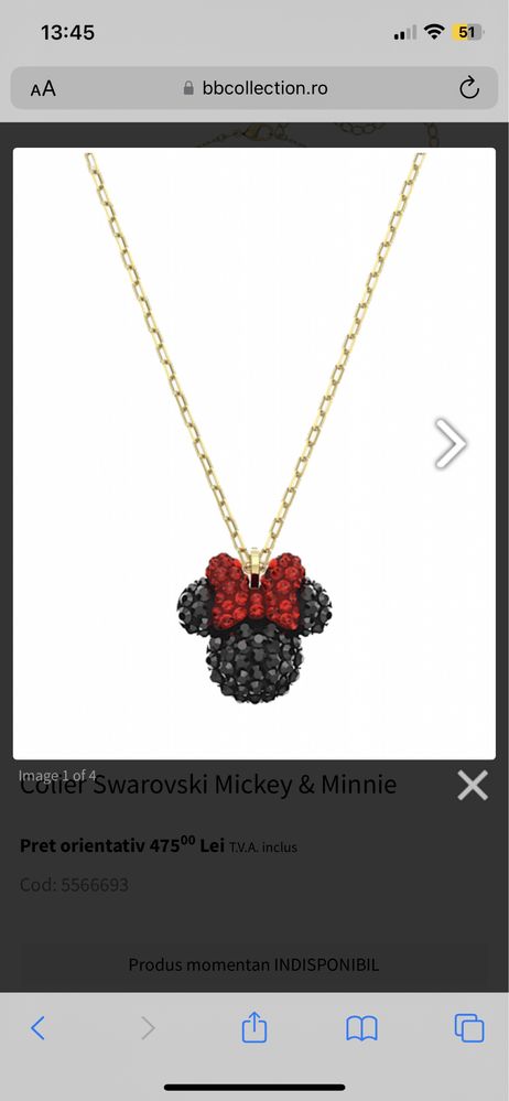 Lănțișor Swarovski Mickey Mouse nou