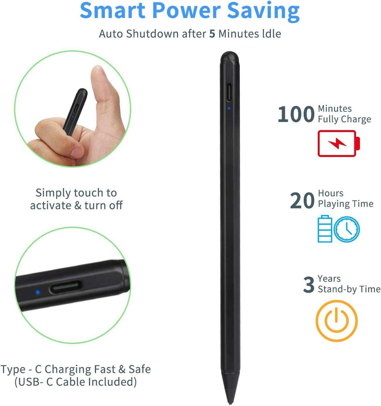 Stylus Активна писалка за сензорен екран с 1,5 мм,LED инд+5 накрайника