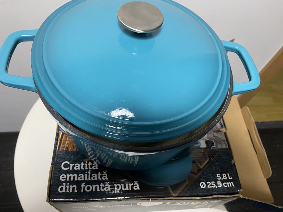 Cratita Emailata Fonta + Capac - 5.8 L, NOUA