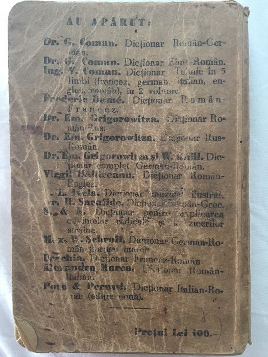 Vand carte dicționar bibliofil German Roman, Grigorovitza si Ghul