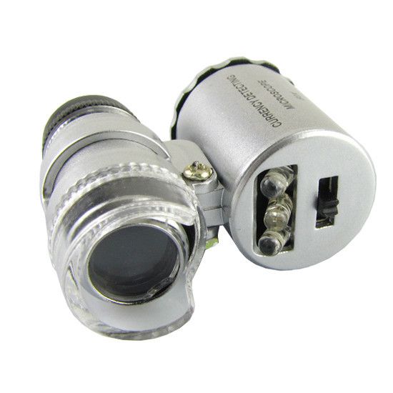 Mini microscop lupa inspectie 60X cu lampa LED & UV sac piele + CADOU!